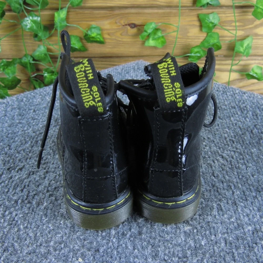 Dr. Martens Brooklee Toddler Black Patent Leather Ankle Boots Lace Up Side Zip 7